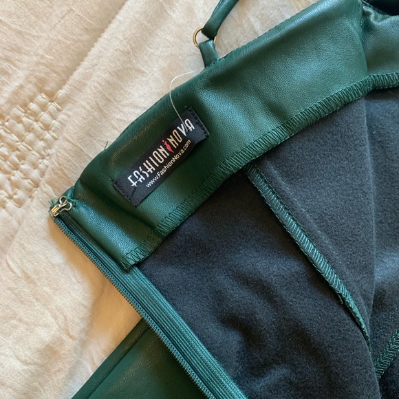 Forest green form fitting faux leather mini dress - Picture 3 of 6